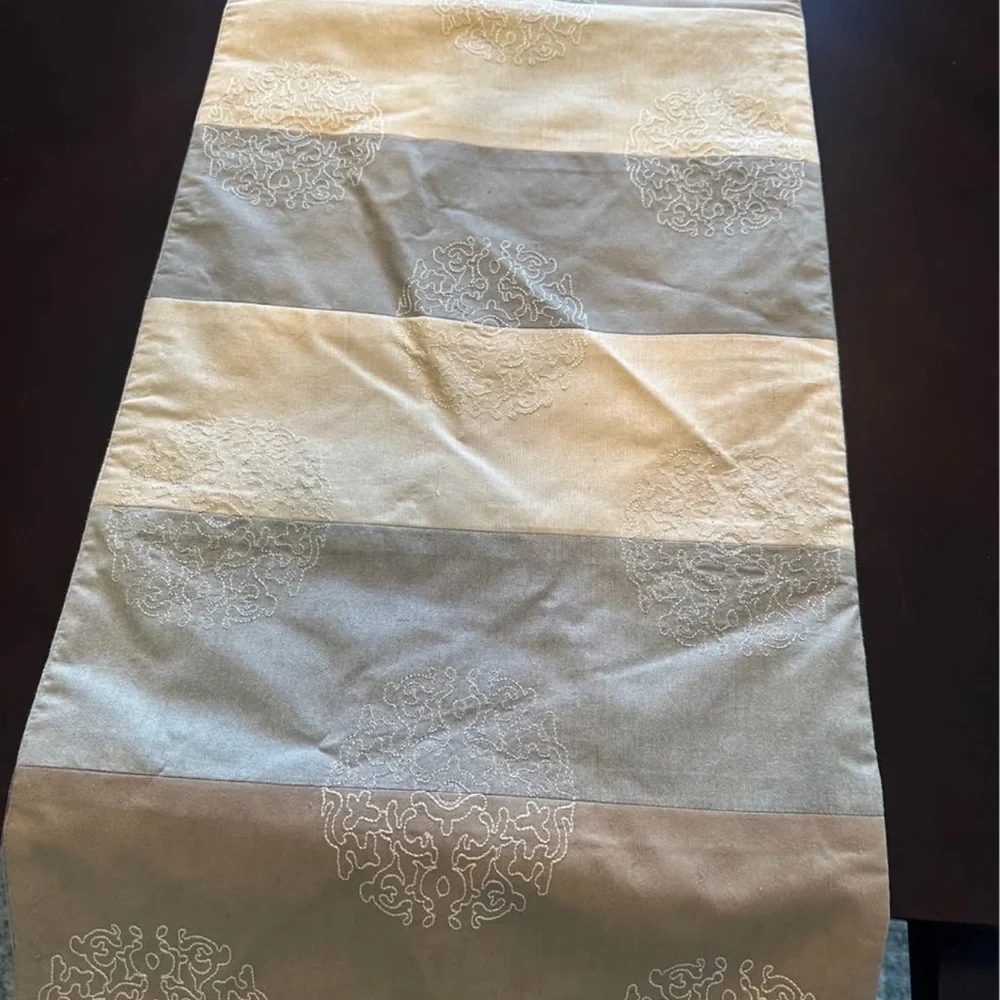 Crate&Barrel Neutral Stripe Table Runner - Cream, Beige & Light Grayish Blue